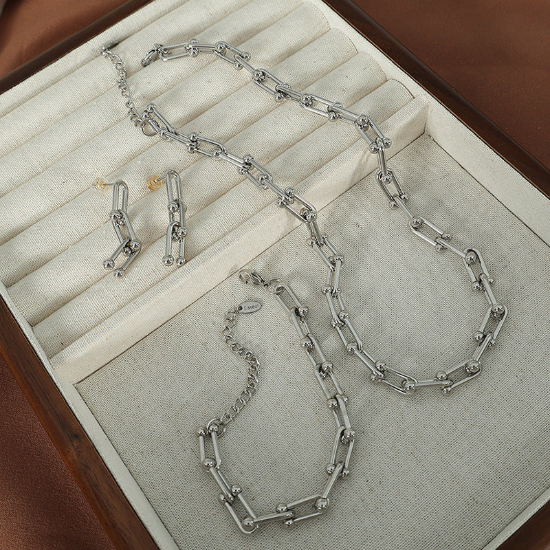 Wholesale Stainless Steel U-shaped Chain Titanium Steel Horseshoe Buckle Stitching Bracelet Necklace Set