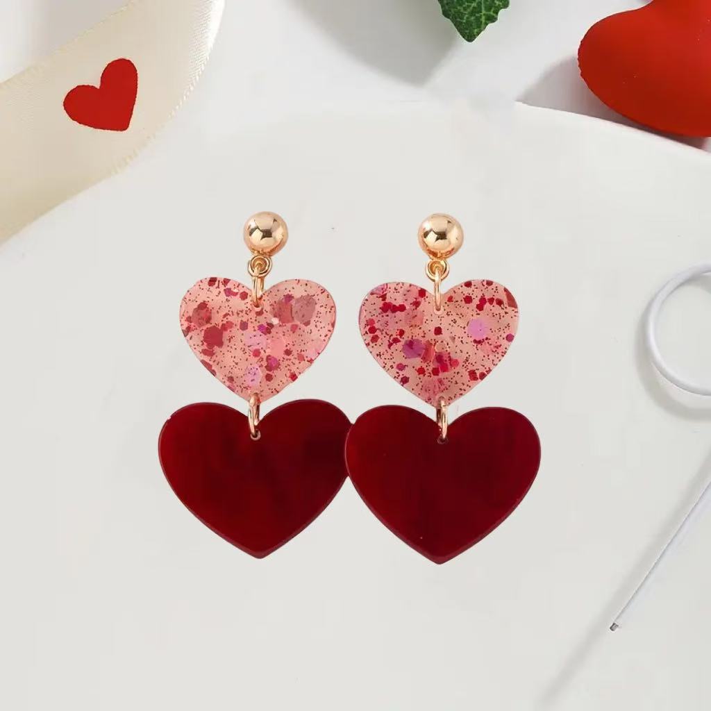 Wholesale  Valentine' s Day Pink Sequined LOVE acrylic Earrings