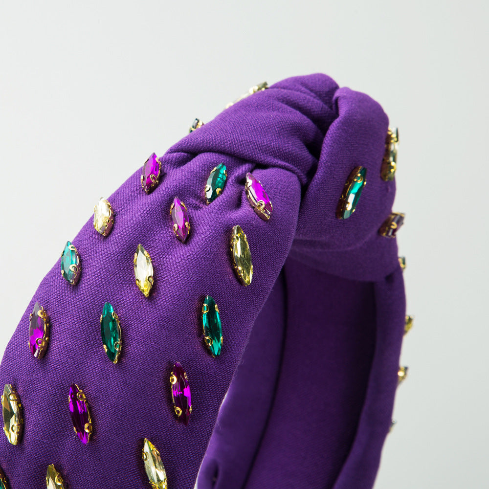 Wholesale Carnival Baroque High Skull Hand-sewn Colorful Diamond Wide-brimmed Headband