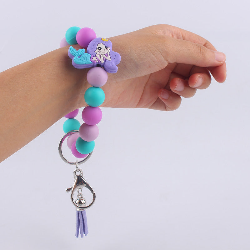 Wholesale Cartoon Silicone Handmade Beaded Wrist Keychain