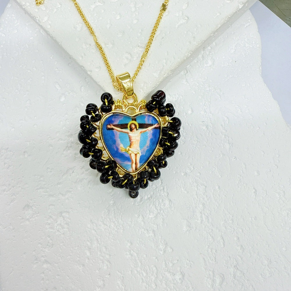 Wholesale Golden Rice Bead Love Pendant heart necklace