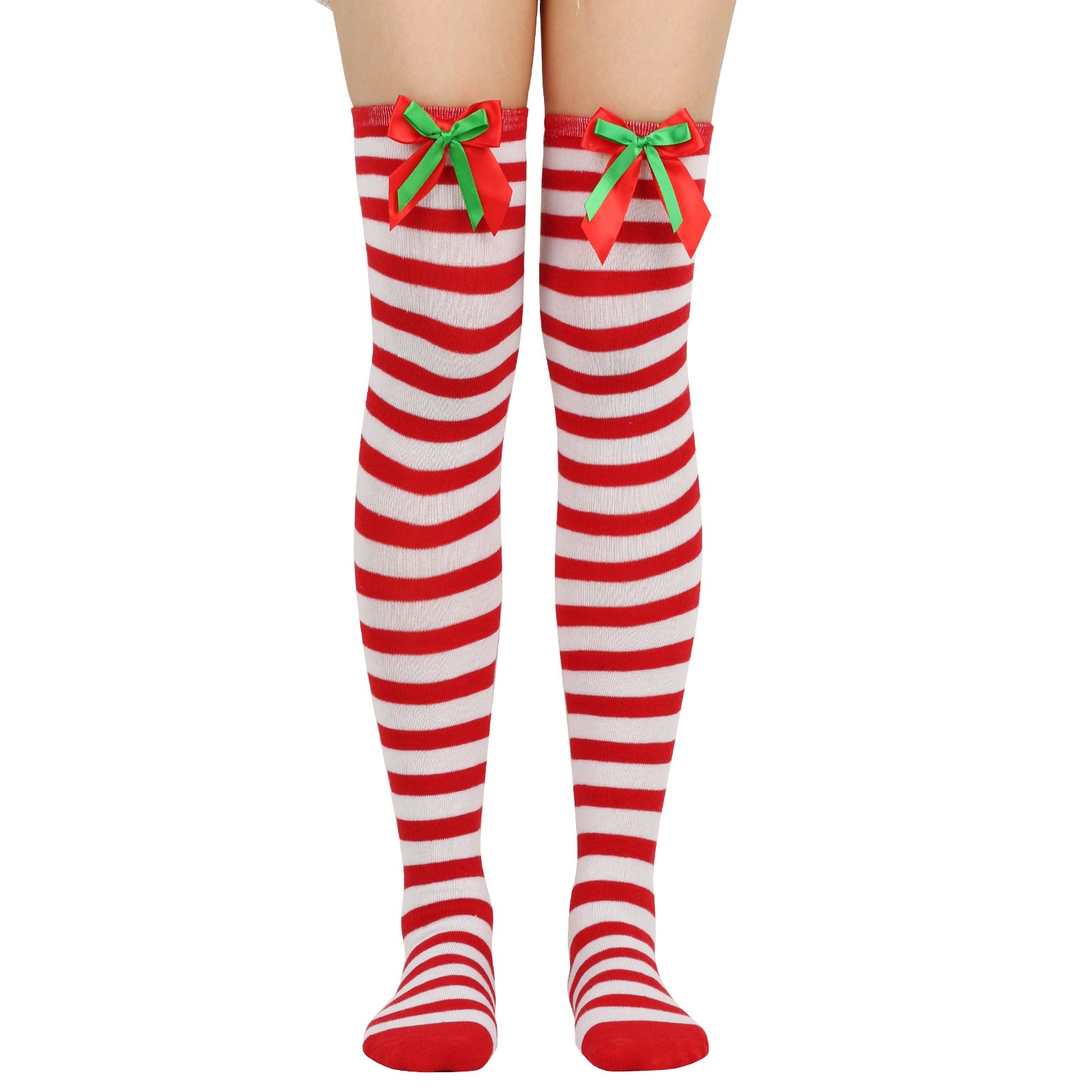 Wholesale Bow Christmas Ball Striped Over-the-Knee Socks