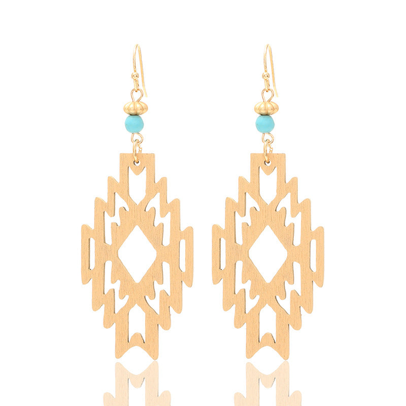 Wholesale Bohemian Hollow Wood Diamond Earrings