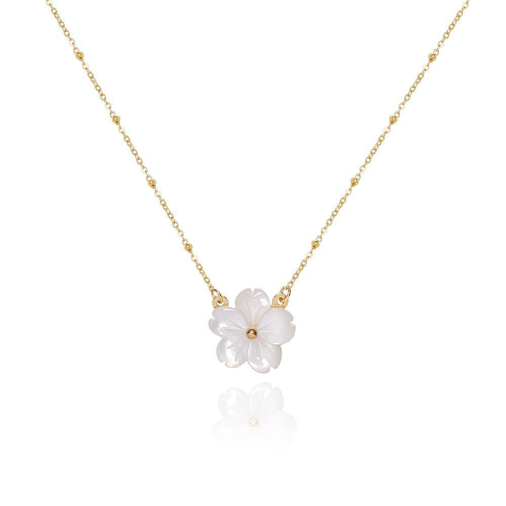 Wholesale Non Fading White Shell Peach Blossom Beautiful Flower Titanium Steel Collarbone Chain Temperament Light Luxury Versatile Necklaces