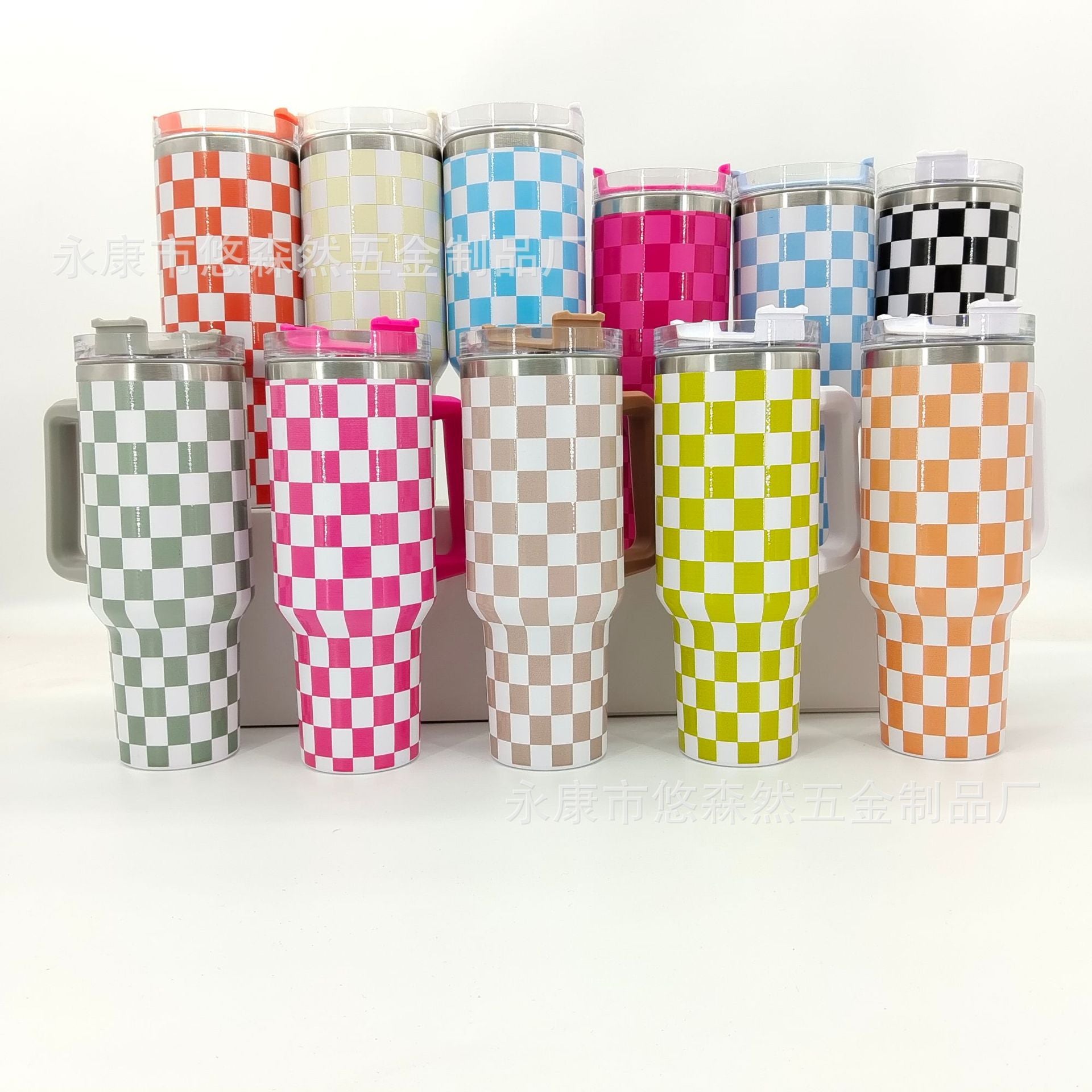 Wholesale Tumbler Checkerboard Double Layer Stainless Steel Large Capacity Ice Bullies Cup