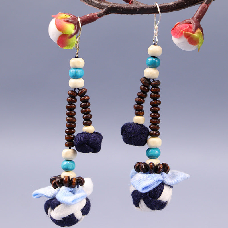 Wholesale Tie-dye blue dye earrings earrings ethnic style buckle flower blue earrings tie-dye earrings