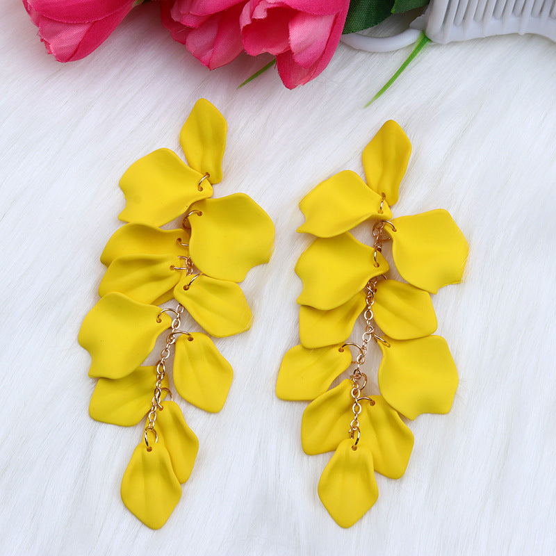 Wholesale Bohemian Style Fashion Personality Tassel Petal Candy Color Design Earrings