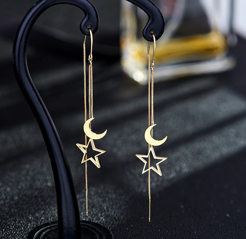 Wholesale Star Moon Hollow Tassel Long Ear Chain Earrings Trendy Jewelry Accessory Gift Boutique Resale
