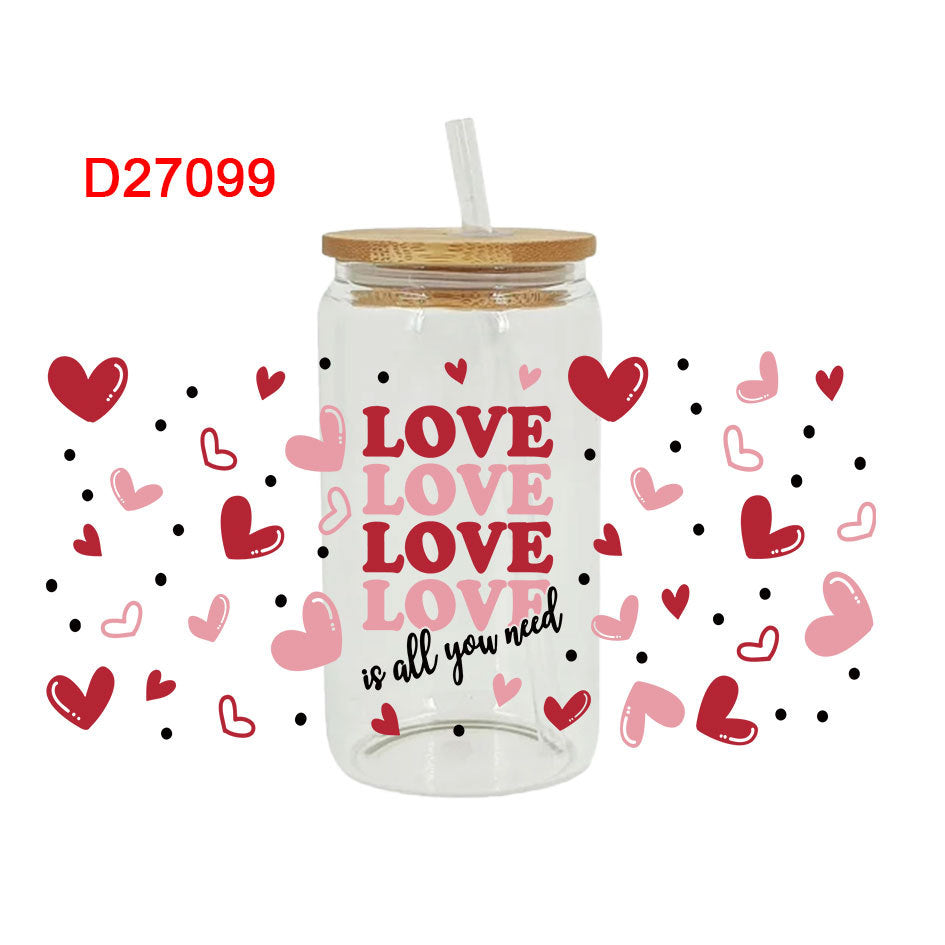 Wholesale Cartoon Cute Pink Valentine' s Day Heart 16oz Cup UV DTF Wraps