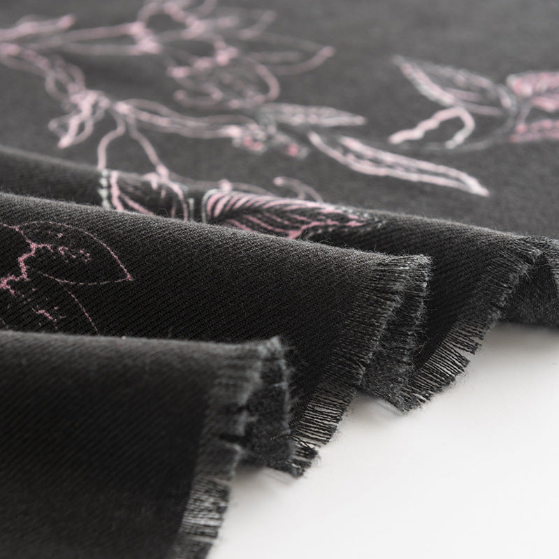 Wholesale Winter Black Imitation Cashmere Vintage Printed Tassel Floral Scarf