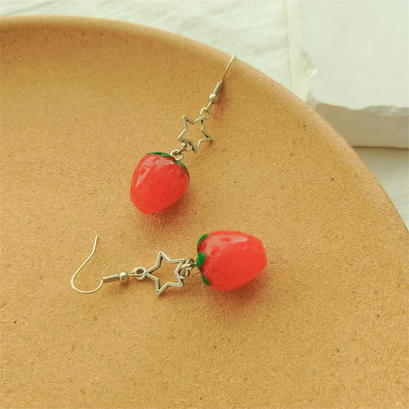 Wholesale Cute Fruit Five pointed Star Strawberry Hollow Star Earrings