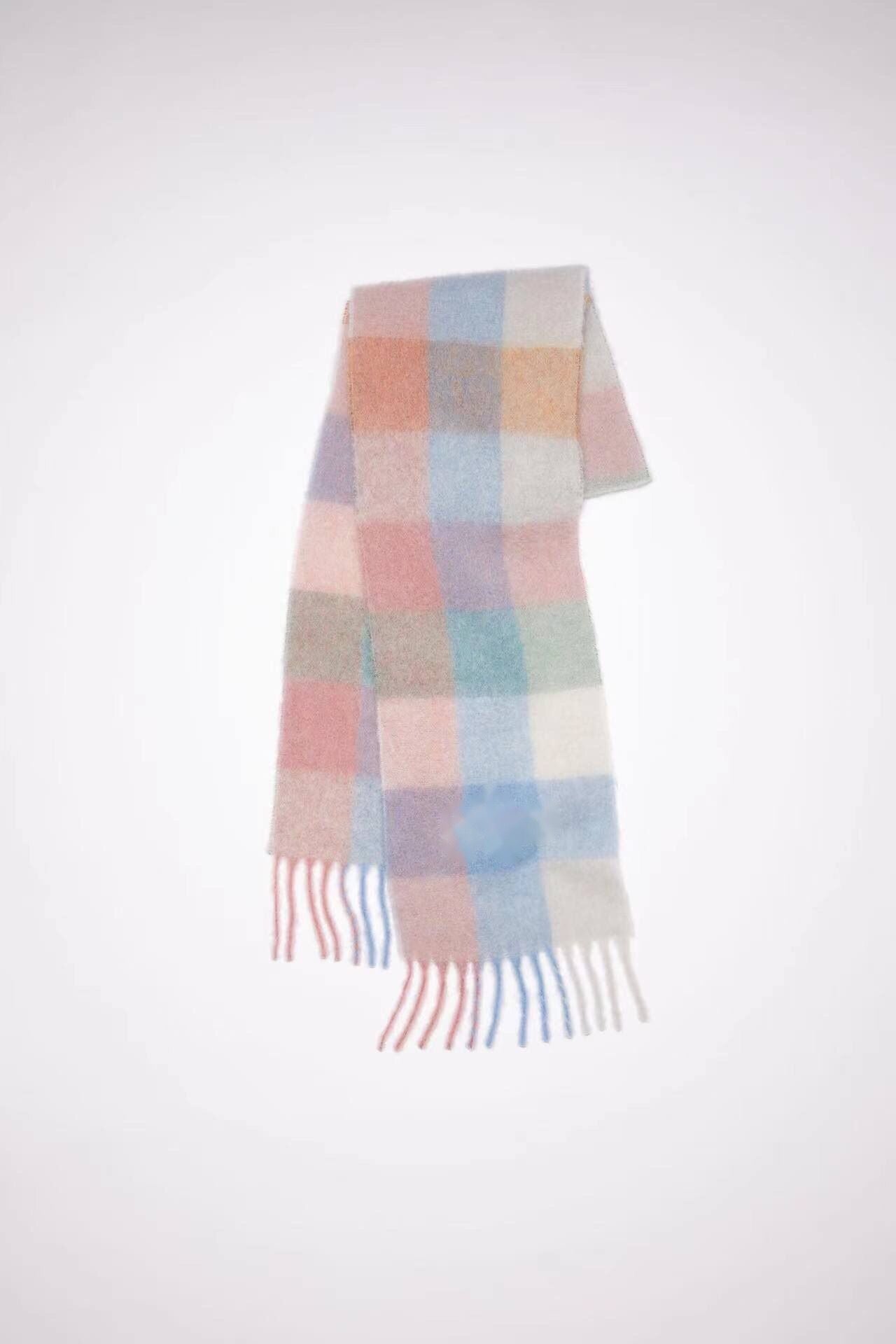 Wholesale Winter Ac Double Sided Rainbow Plaid Long Color Block Tassel Polyester Scarf