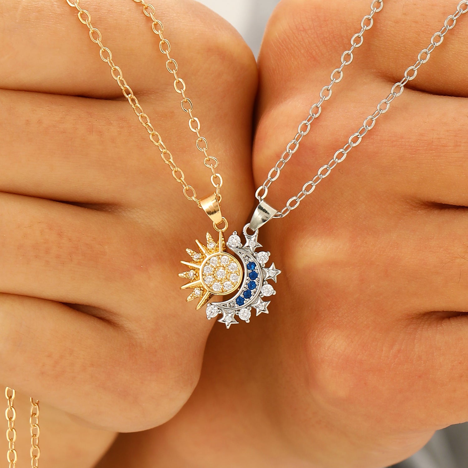 Wholesale Chic Moon Sun Magnetic Couple Necklace Alloy Jewelry Accessory For Resale