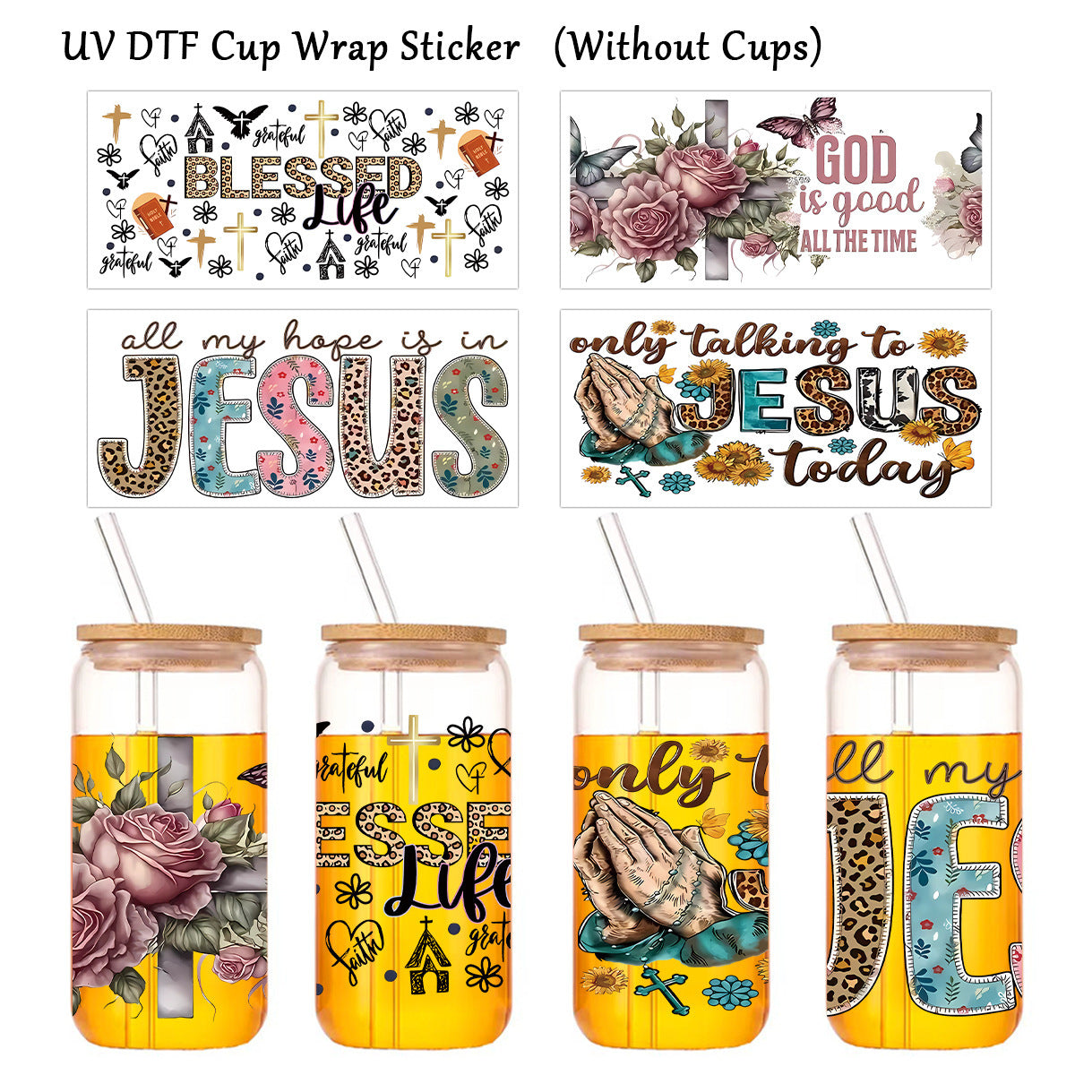 Wholesale Leopard print pattern 16oz Cup UV DTF Wraps