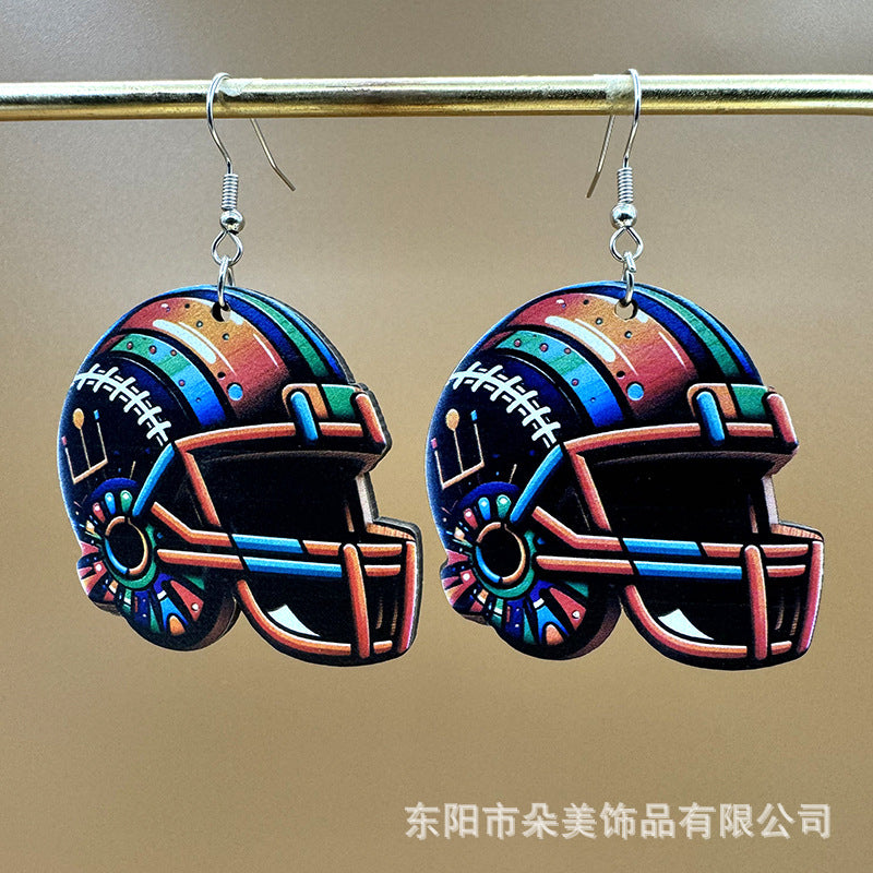 Wholesale Super Bowl Football Wooden Single Sided Printed Earrings