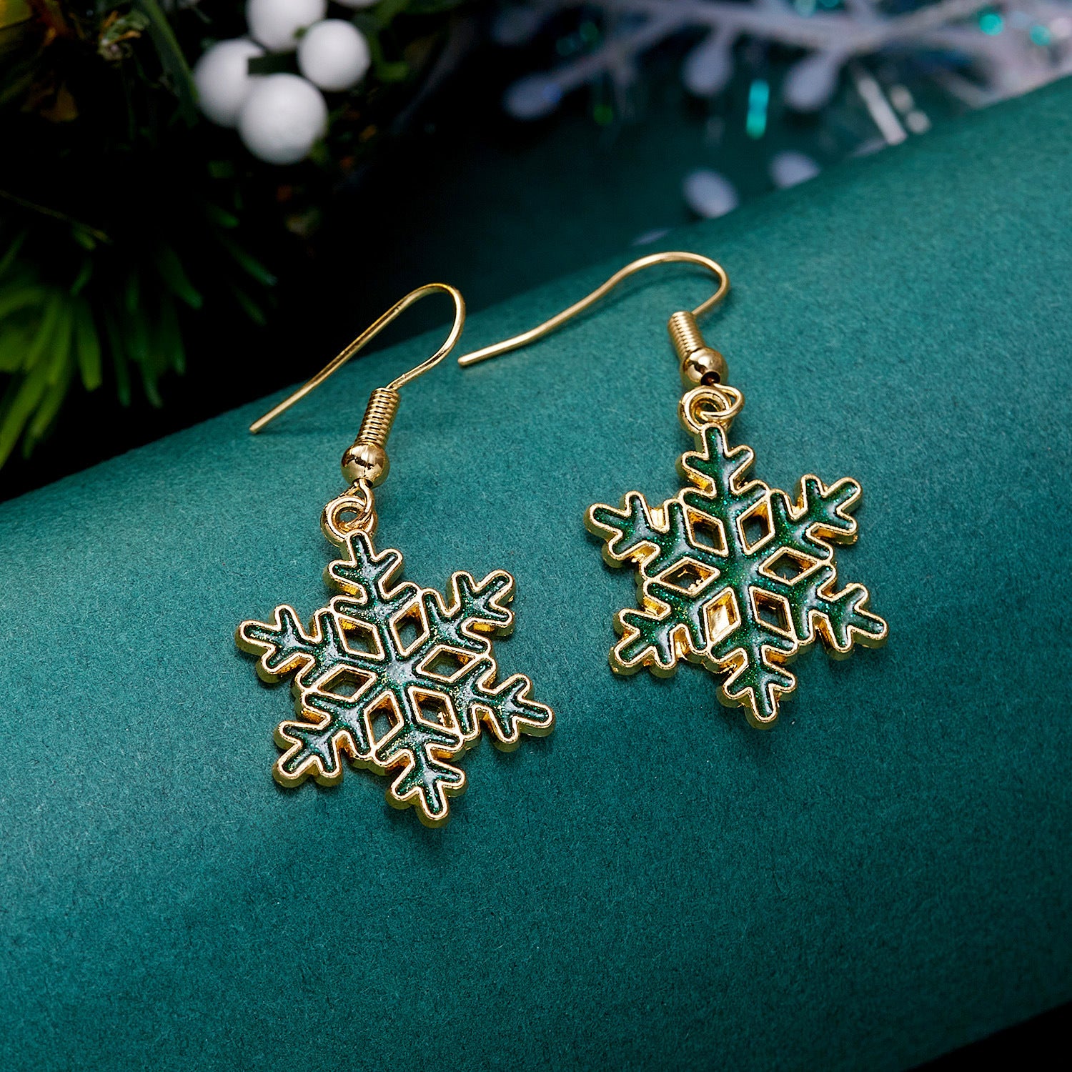 Wholesale Christmas Gold Sequin Snowflake Alloy Earrings