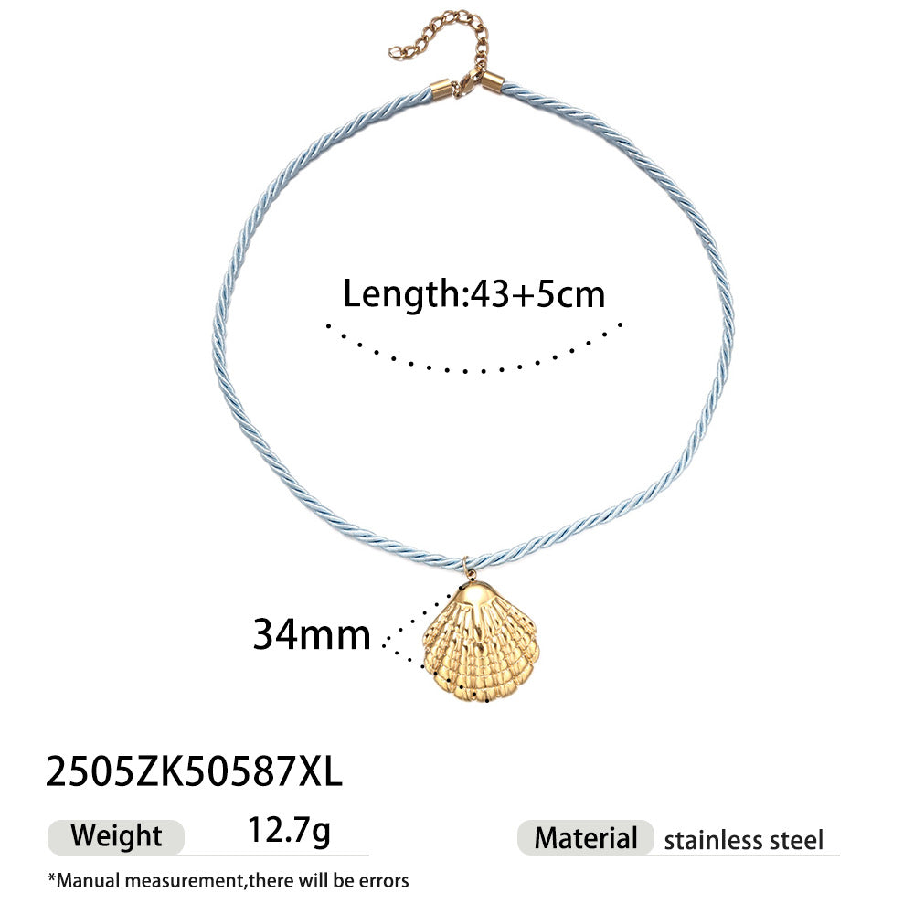 Wholesale Taina European and American Stainless Steel Necklace Women' s Niche Design Colorfulful Rope Braided Shell Starfish Shell Necklace Trendy