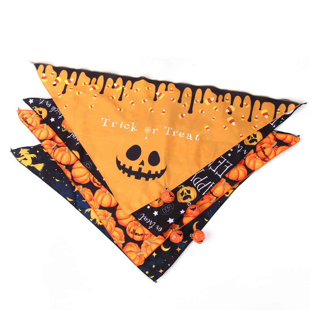 Wholesale 2PCS Pet Halloween Pumpkin Bell Pet Polyester Bibs