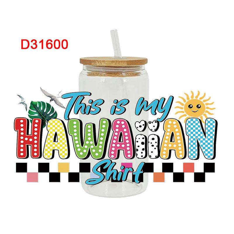 Wholesale Colorful Coconut Tree Car Summer Series  16oz Cup UV DTF Wraps