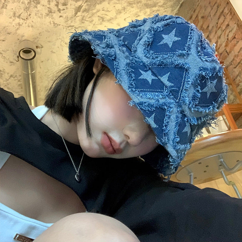 Wholesale Blue Star Denim Bucket Hat