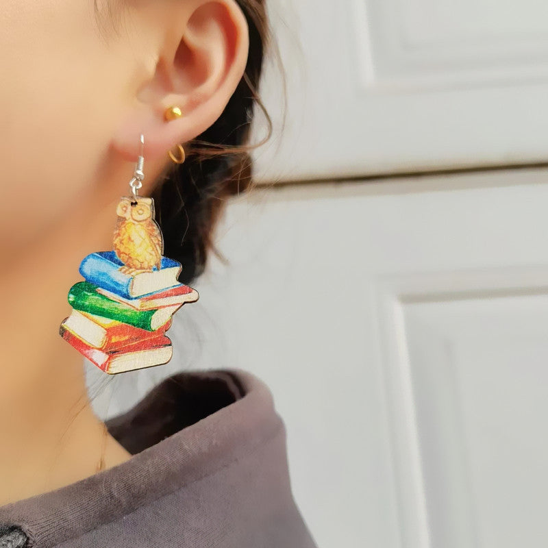 Wholesale Teacher's Day Books Paintbrushes Wooden Earrings