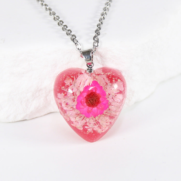 Wholesale 10pcs Small Star Flower Colorful Background Heart Shape Necklace