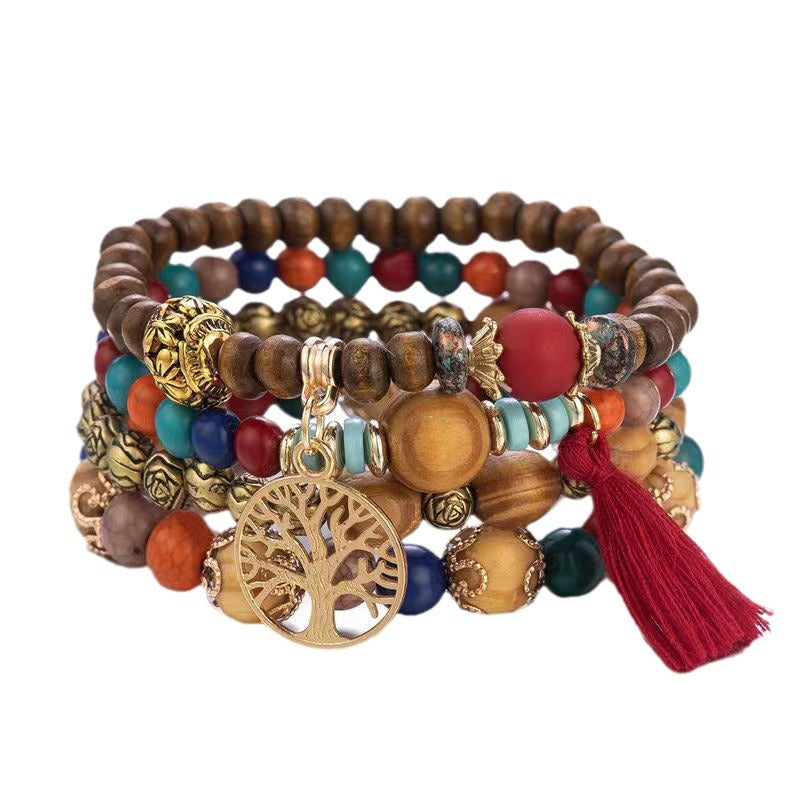 Wholesale Bohemian Style Multi-layer Wooden Beads Stretch Bracelet