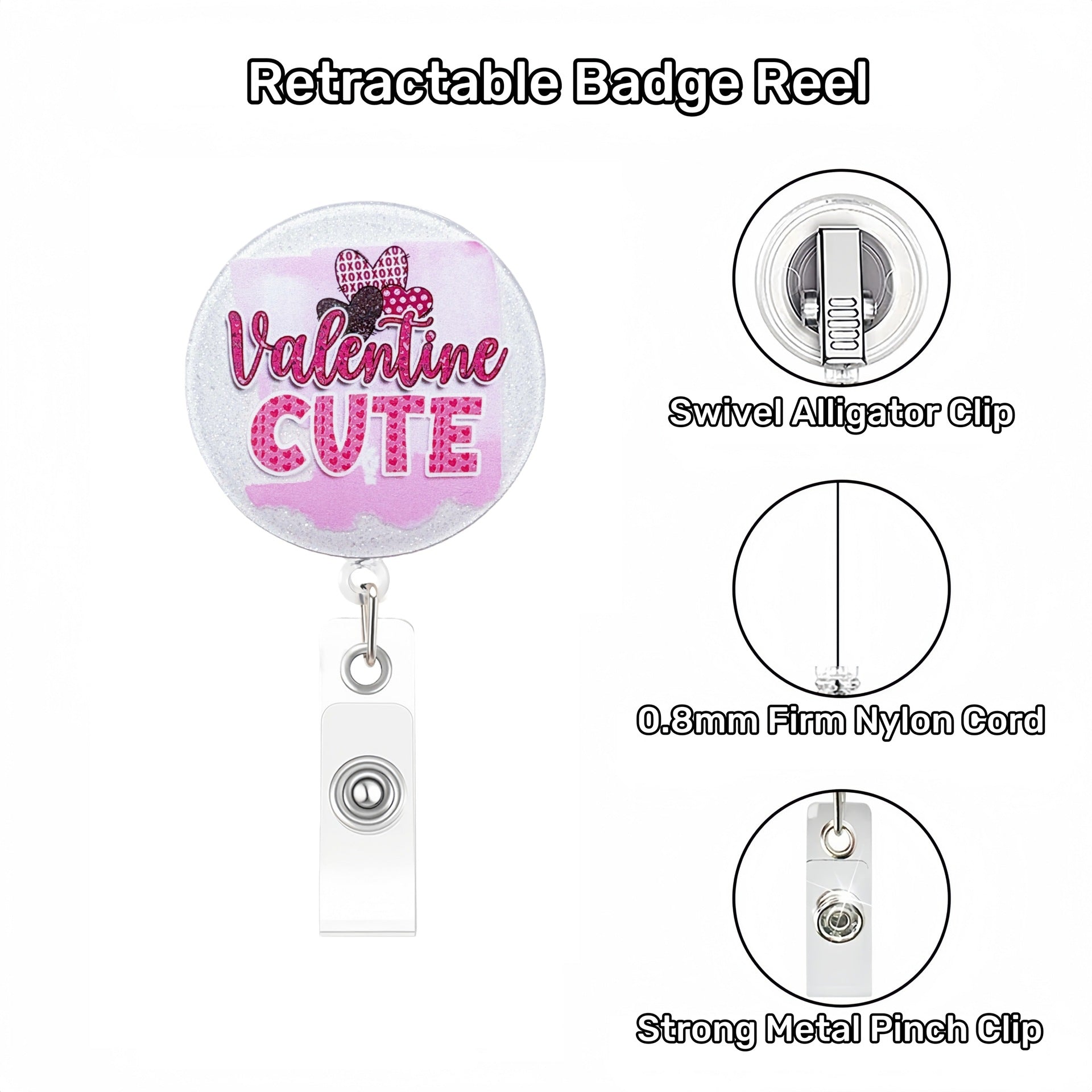 Wholesale  Acrylic Romantic Valentine' s Day  Retractable Badge Reel