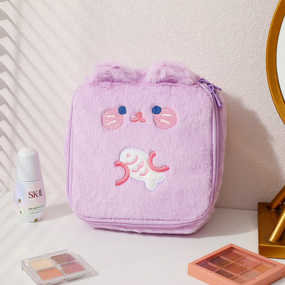 Wholesale Winter Cartoon Plush Square Cosmetic Bag