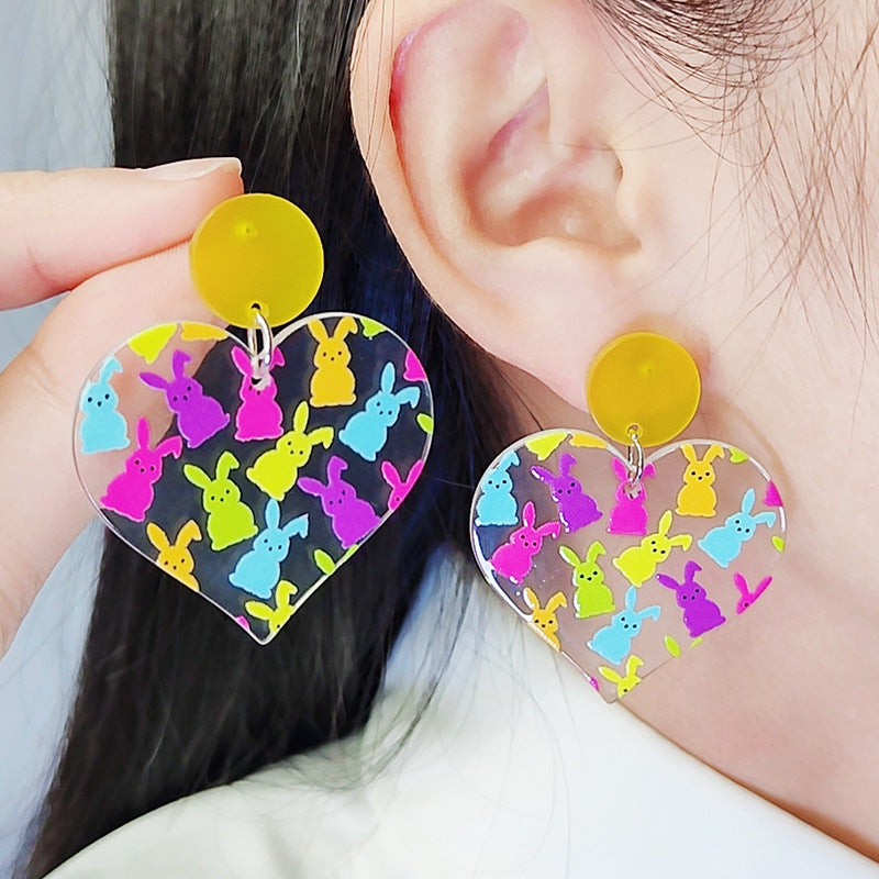 Wholesale Easter Transparent Love Rabbit Acrylic Earrings