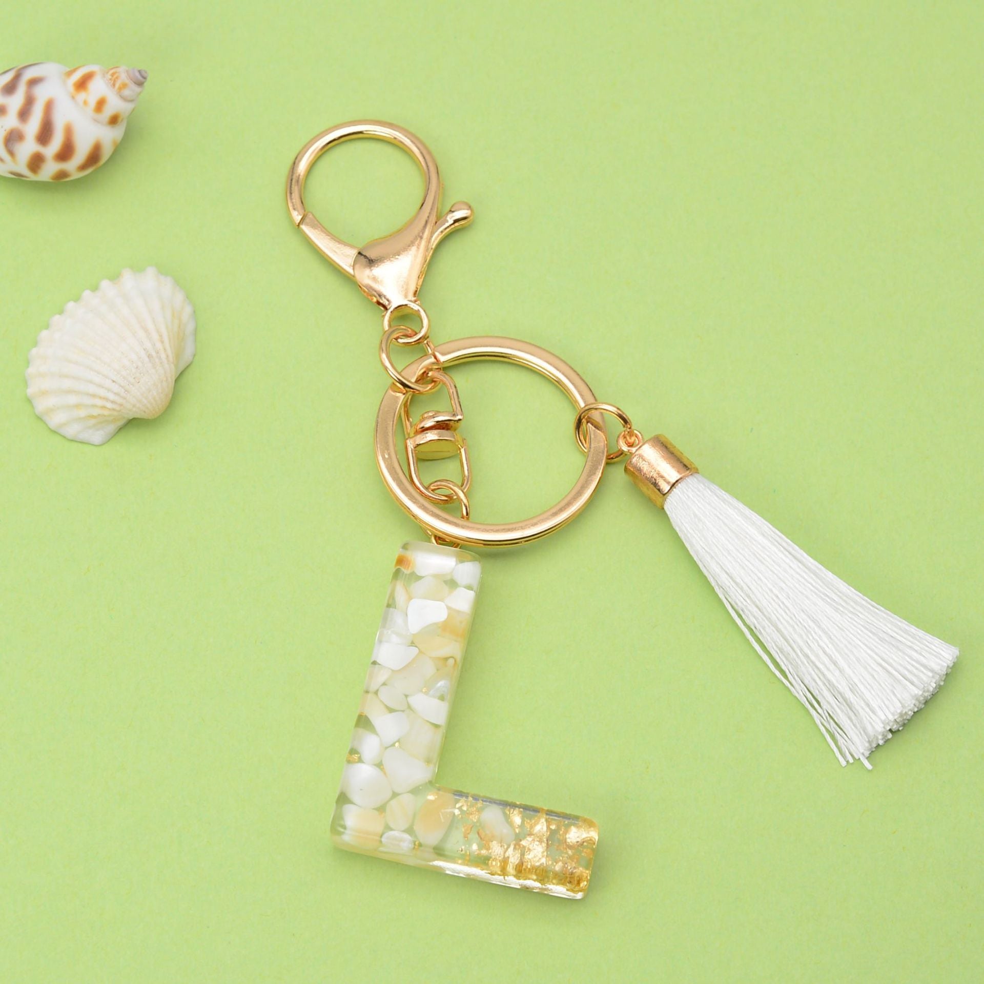 Wholesale White Tassel 26 Letter Crystal Resin Keychain