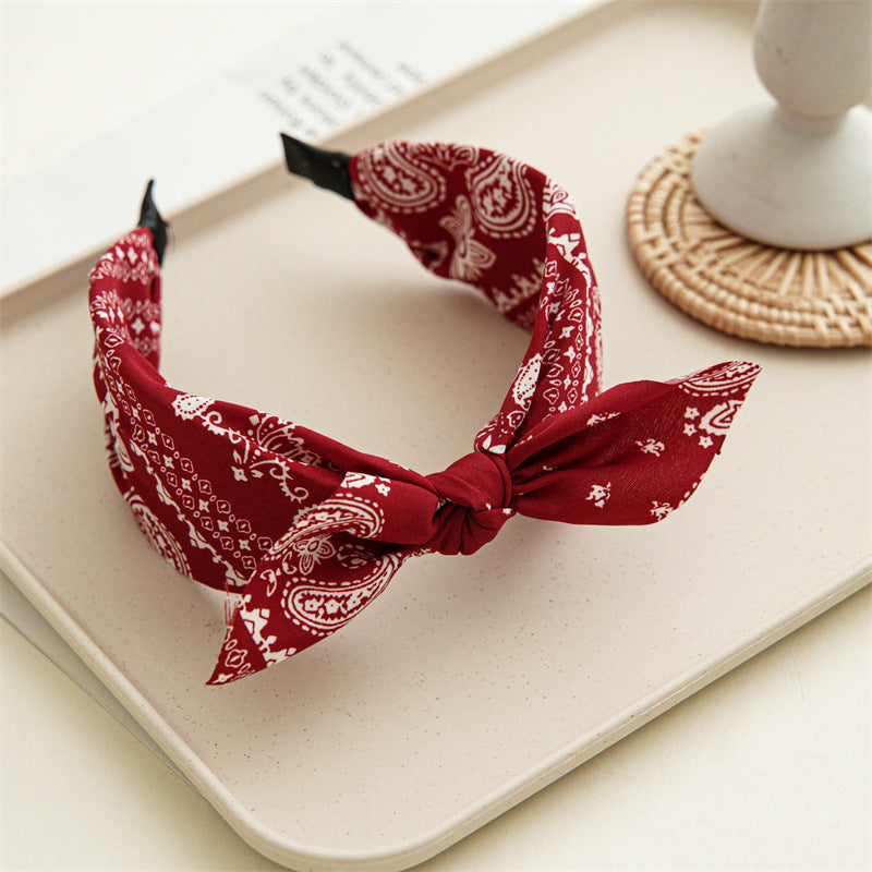 Wholesale Hairband Winter Cashew Flower Rabbit Ears Wide Headband