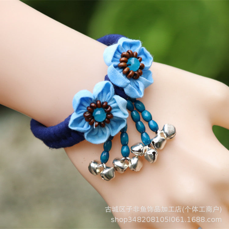 Wholesale Ethnic Style Tie-dye Hand-sewn Fabric Blue Dyed Blue Cloth Bracelet Jewelry