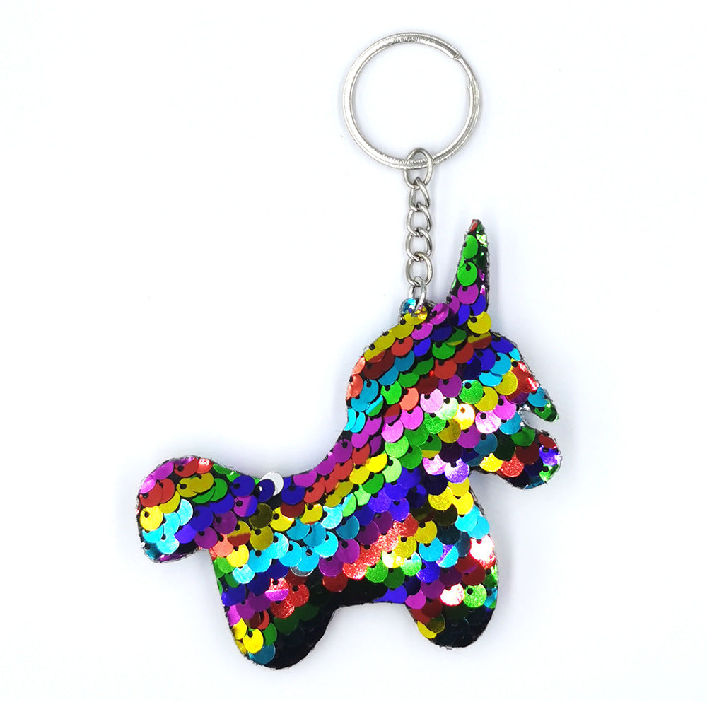 Wholesale Reflective Shiny Unicorn Sequin Pony Bag Hanging Rainbow Sequin Keychains