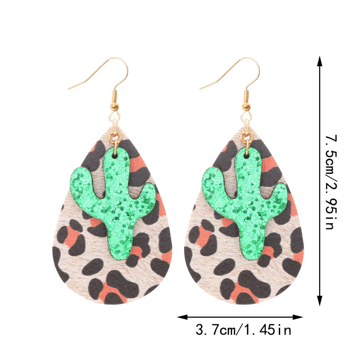 Wholesale Retro Leopard Drop Shape Cactus Earrings