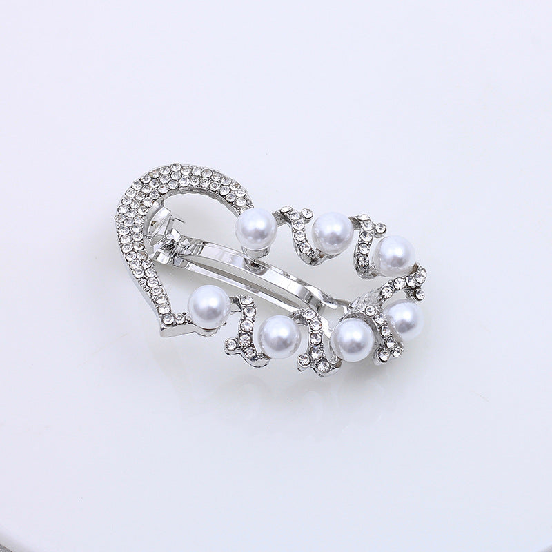 Wholesale Pearl Hollow Alloy Spring Clip with Diamond