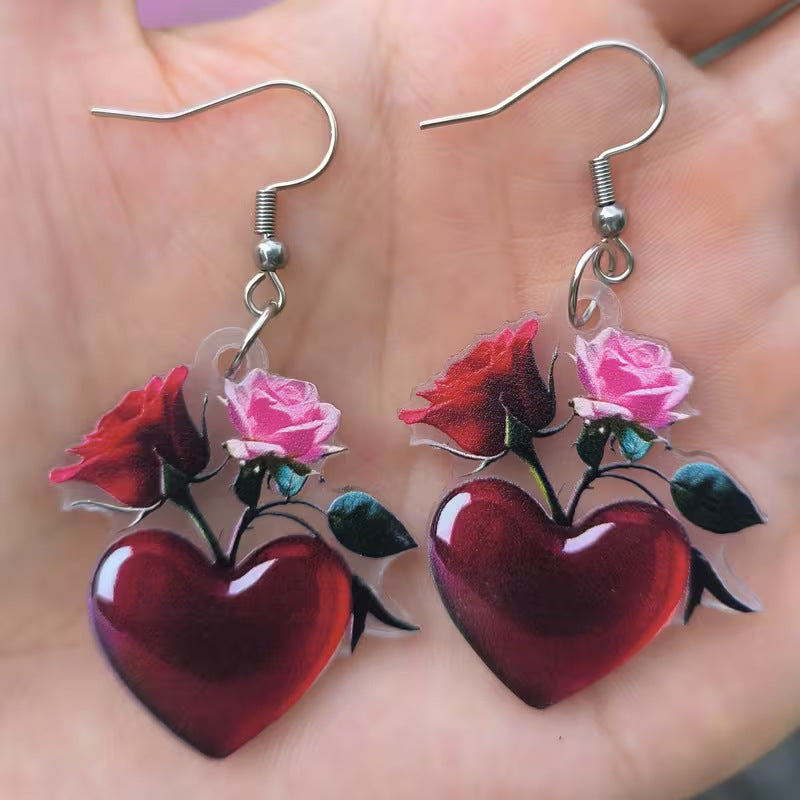 Wholesale Love Rose Acrylic Valentine' s Day Earrings