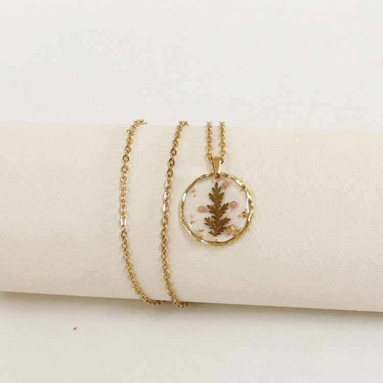 Wholesale flower necklace real flower Eternal Flower vintage pendant sweater chain