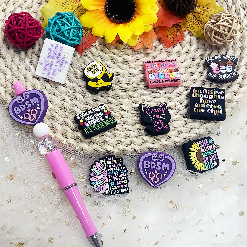 Wholesale 10pcs/pack Silicone Glue Letter Beads DIY Beaded Pen Jewelry Beads