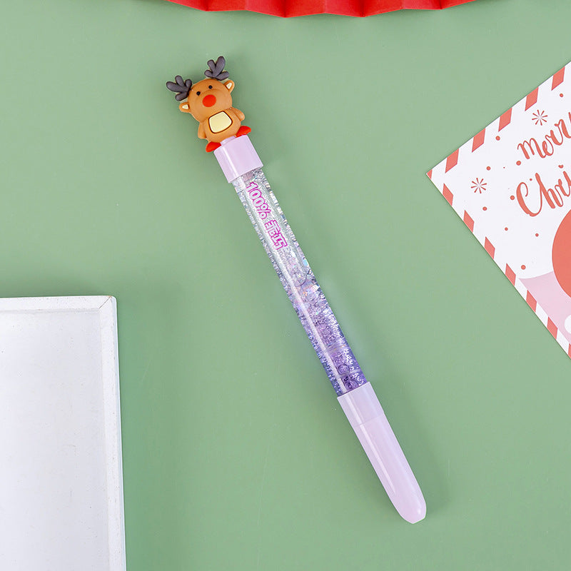 Wholesale Christmas Cartoon Glitter Powder Quicksand Plastic Rollerball Pen