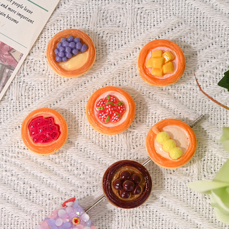 Wholesale  10pcs/pack Food and Play Cartoon Fruit Egg Tart Beads Acrylic Beads