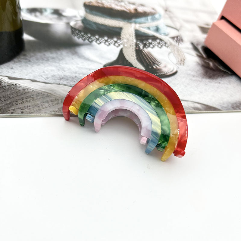 Wholesale Acetate Rainbow Cute Colorful Splicing Semi-circle Acrylic Clips