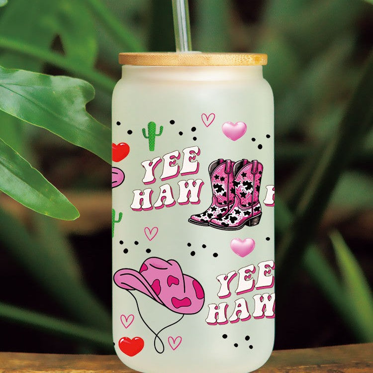 Wholesale Western style rooster boots cowboy hat 16oz Cup UV DTF Wraps