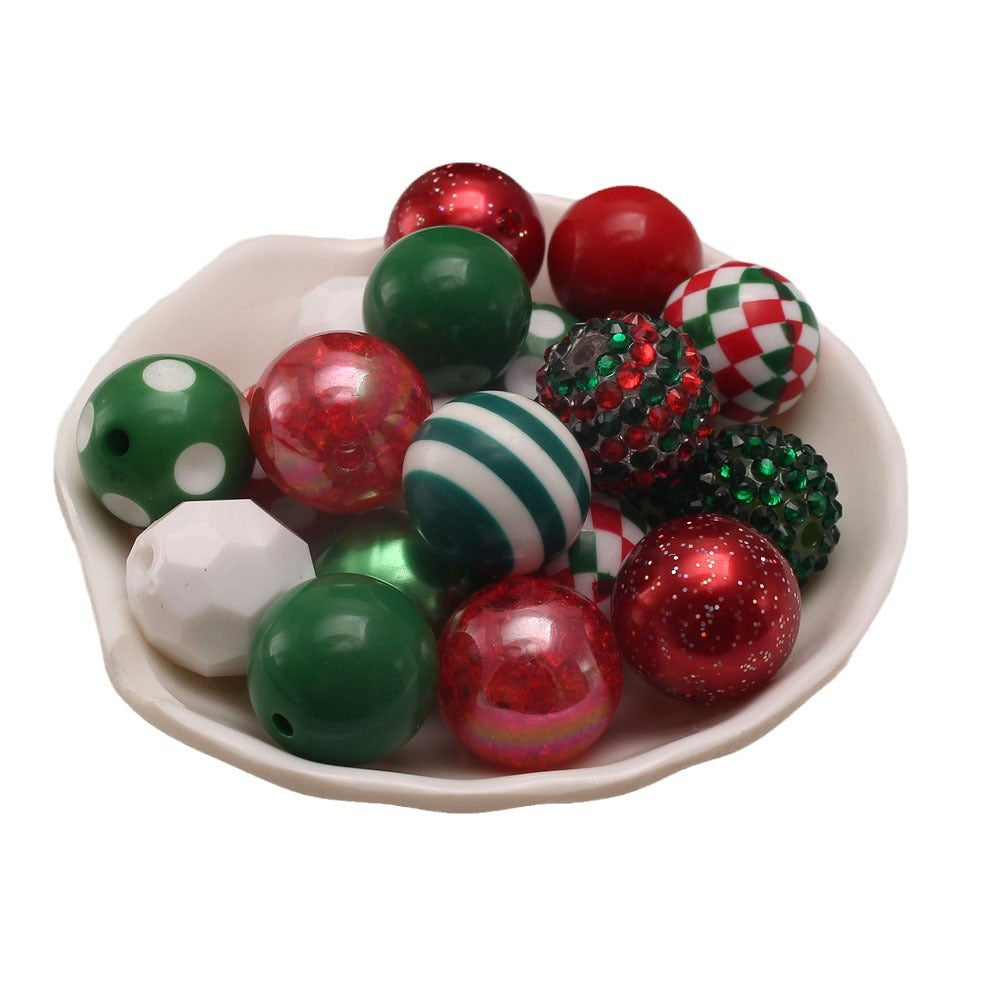 Wholesale 50pcs Red and Green Diamond Print Christmas 20MM Acrylic Beads DIY Mixed Color Mixed Style Beaded Loose Beads Combination