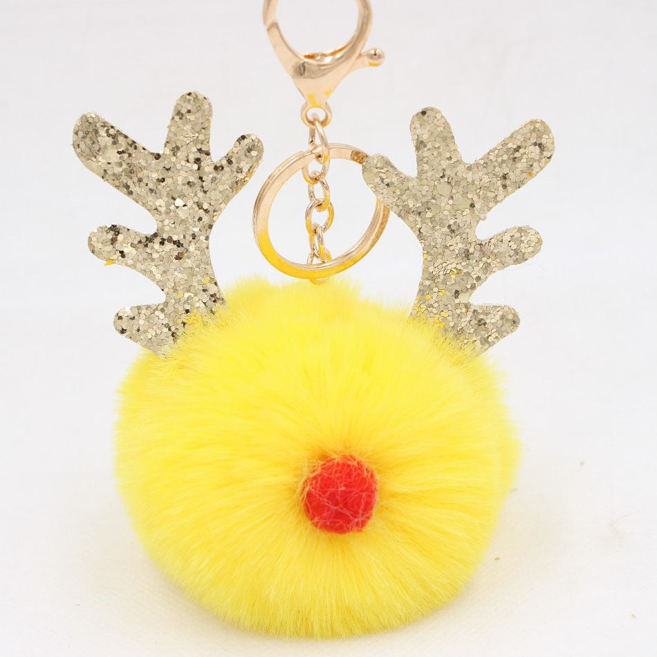 Wholesale Christmas Antler Plush Ball Keychain