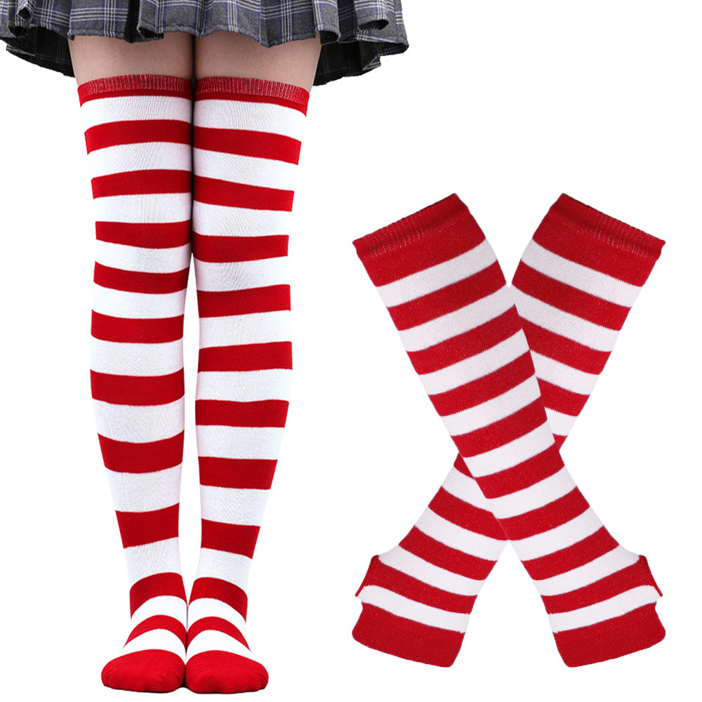 Wholesale Christmas Halloween High Striped Socks Gloves Set