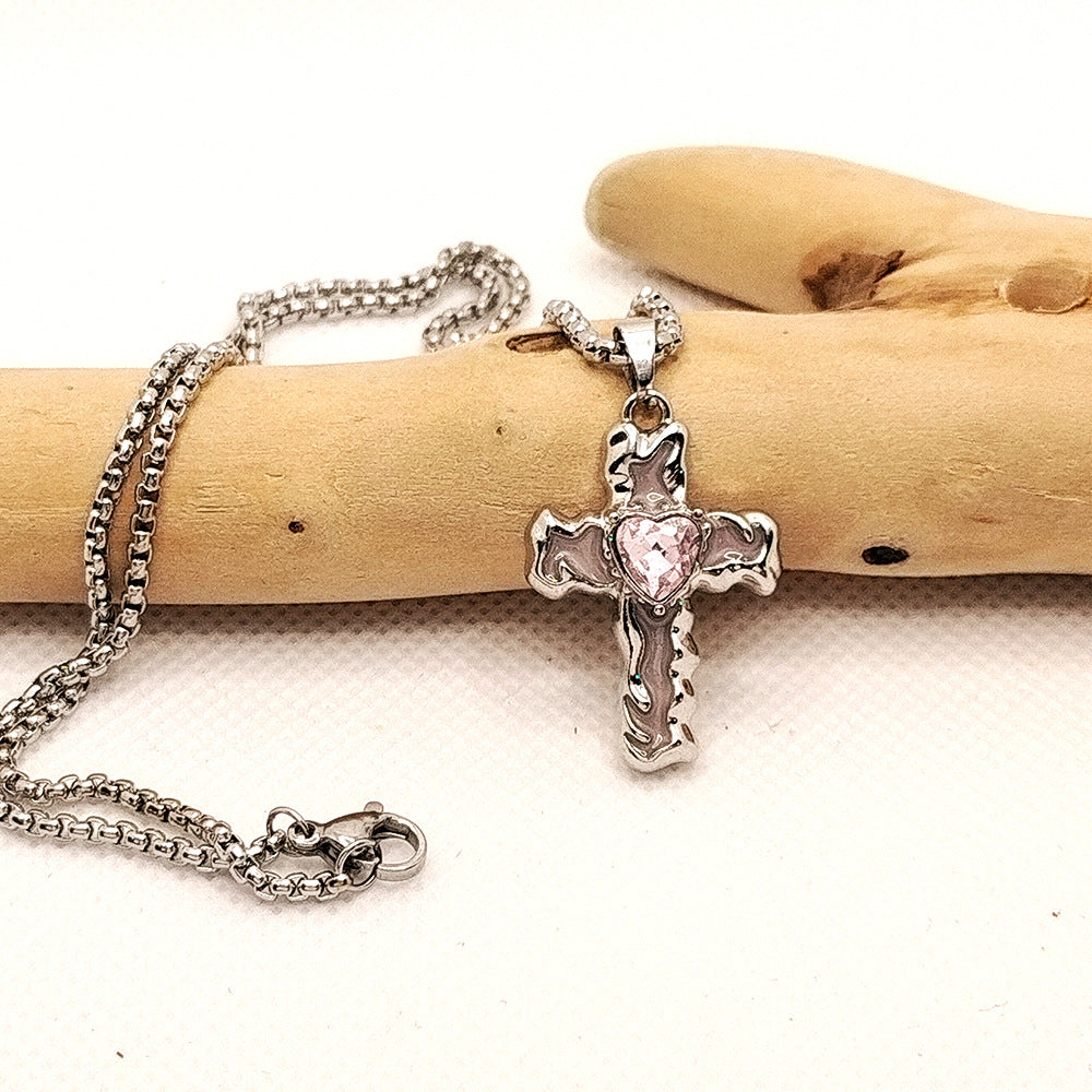 Wholesale Diamond Oil Dripping Cross Necklace