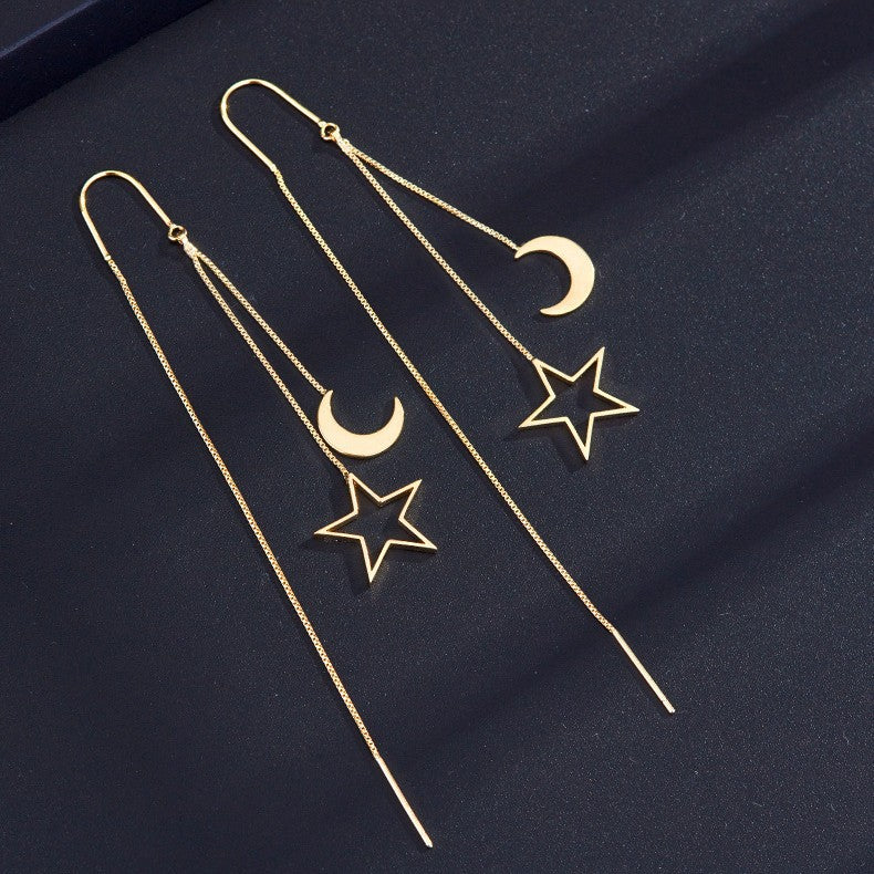 Wholesale Star Moon Hollow Tassel Long Ear Chain Earrings Trendy Jewelry Accessory Gift Boutique Resale