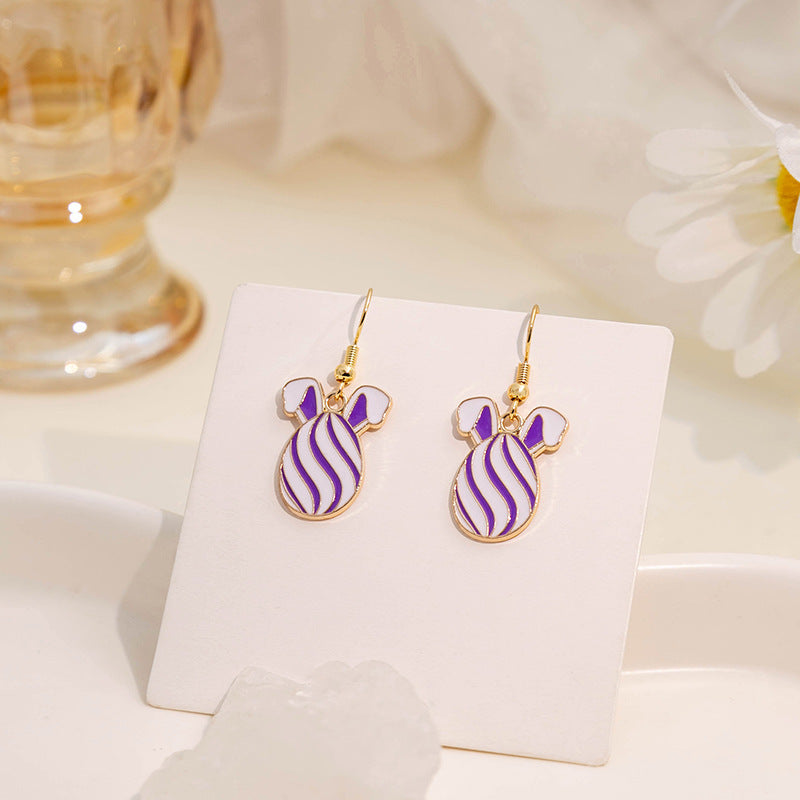Wholesale Easter egg cartoon rabbit contrasting splicing earrings