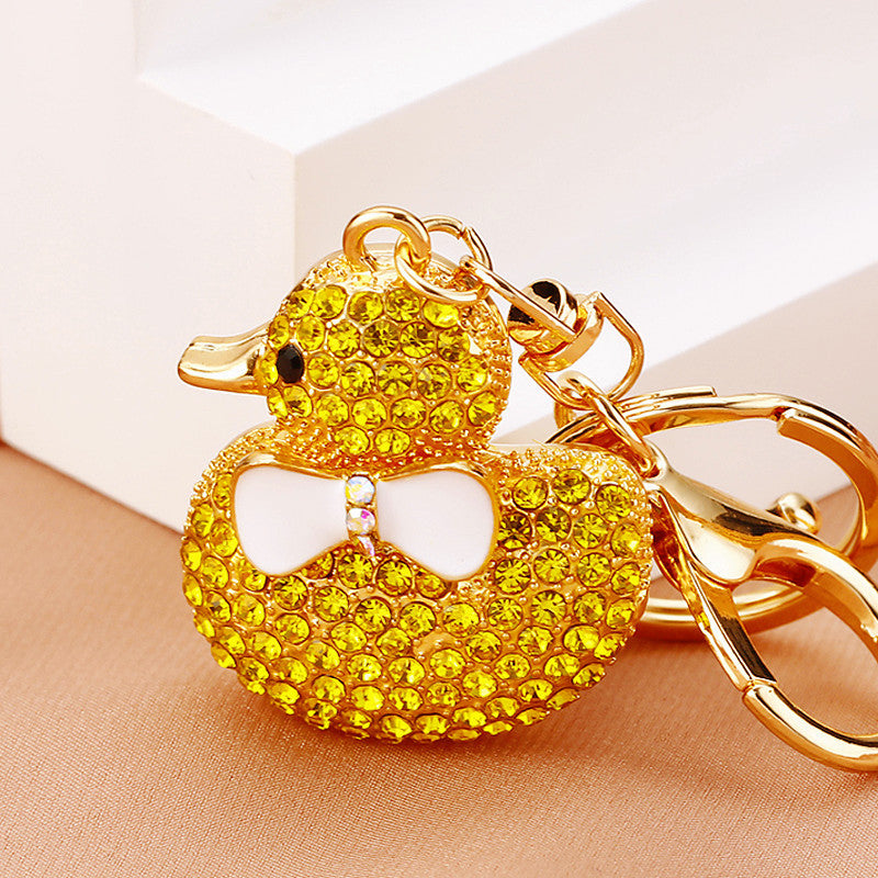 Wholesale Cute Crystal Studded Little Yellow Duck Car Keychain Bag Charm For Women Boutique Resale Decorative Accessory
